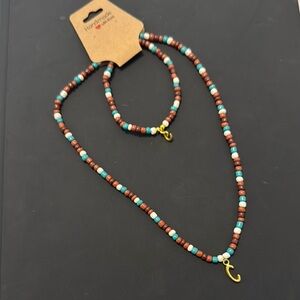 Beaded Necklace - Brown and Turquoise